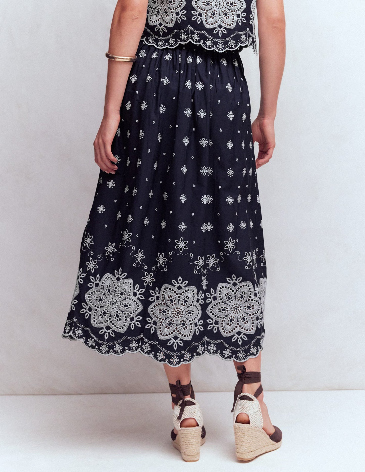 Verity Broderie Poplin Skirt-Navy
