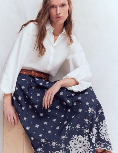 Verity Broderie Poplin Skirt-Navy
