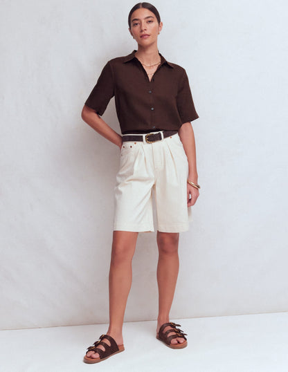 Short Sleeve Linen Shirt-Bitter Chocolate