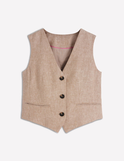 Linen V-Neck Waistcoat-Amphora, Chambray