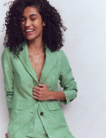 Stamford Linen Blazer-Aloe Green Chambray