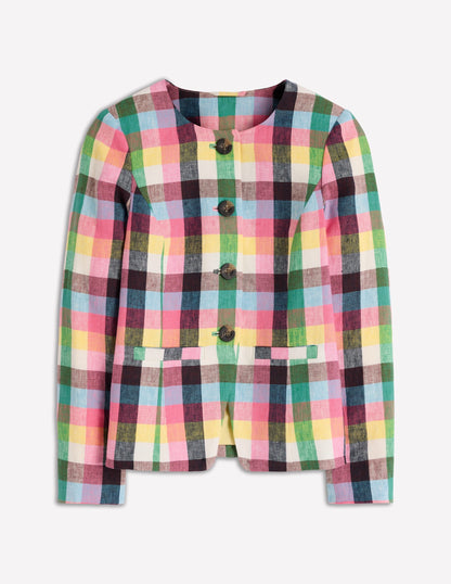 Hampstead Linen Blazer-Soft Yellow, Pink Multigingham