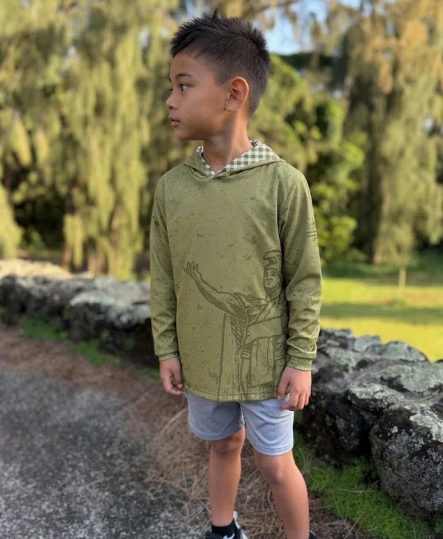 Kamehameha Toddler Hooded Longsleeve Drifit Olive