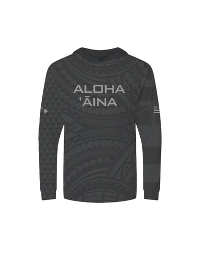 Aloha Aina Gray Youth Hooded Long Sleeve Drifit