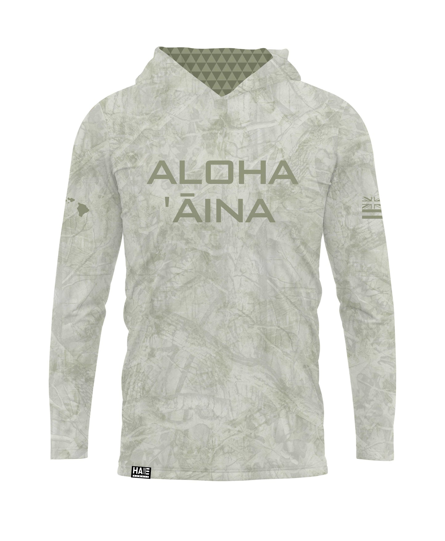 Aloha Aina Green Camo Hooded Long Sleeve Drifit