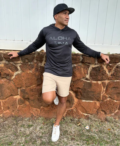 Aloha Aina Hooded Longsleeve Drifit Black on Black
