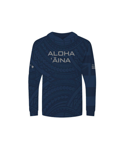 Aloha Aina Navy Blue Youth Hooded Long Sleeve Drifit