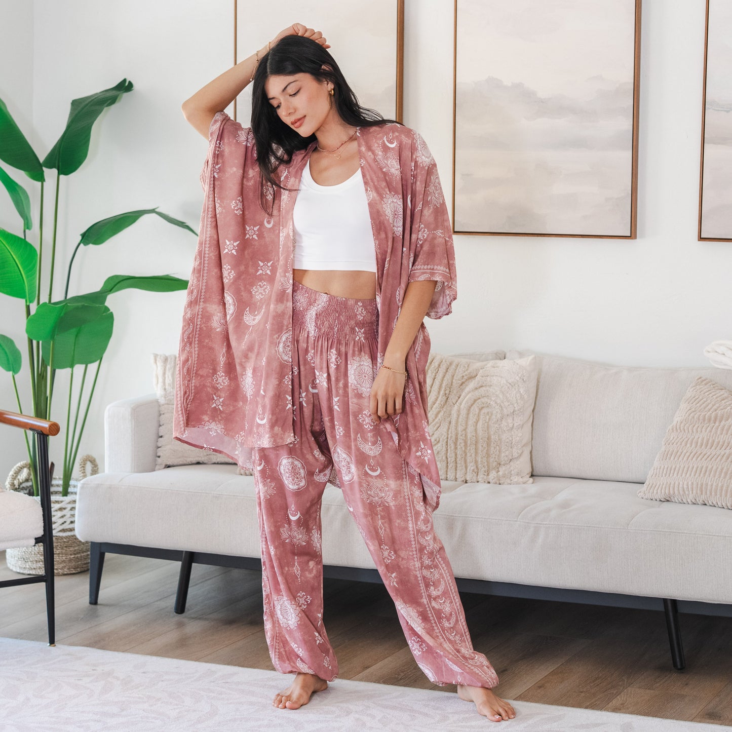 Dusty Rose Lotus Moon Lounge Set