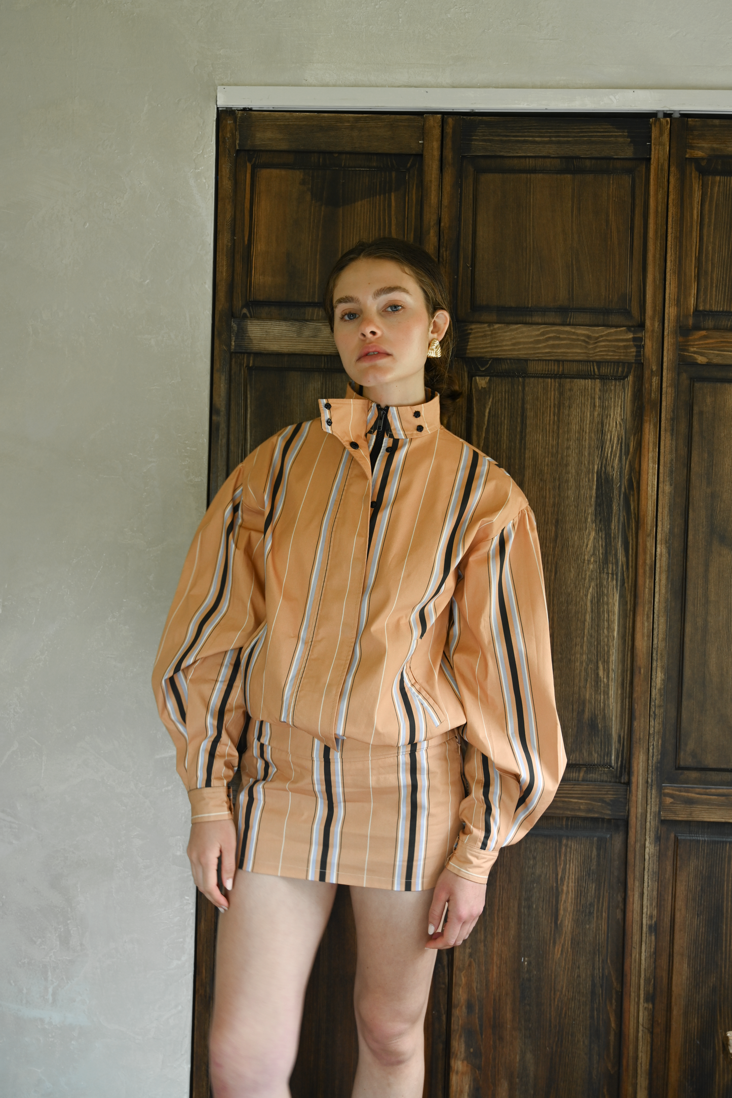 Owen Cotton Skort — Camel Striped
