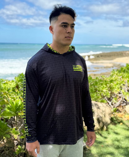 Iwa Triangles Hooded Long Sleeve Drifit Neon on Black