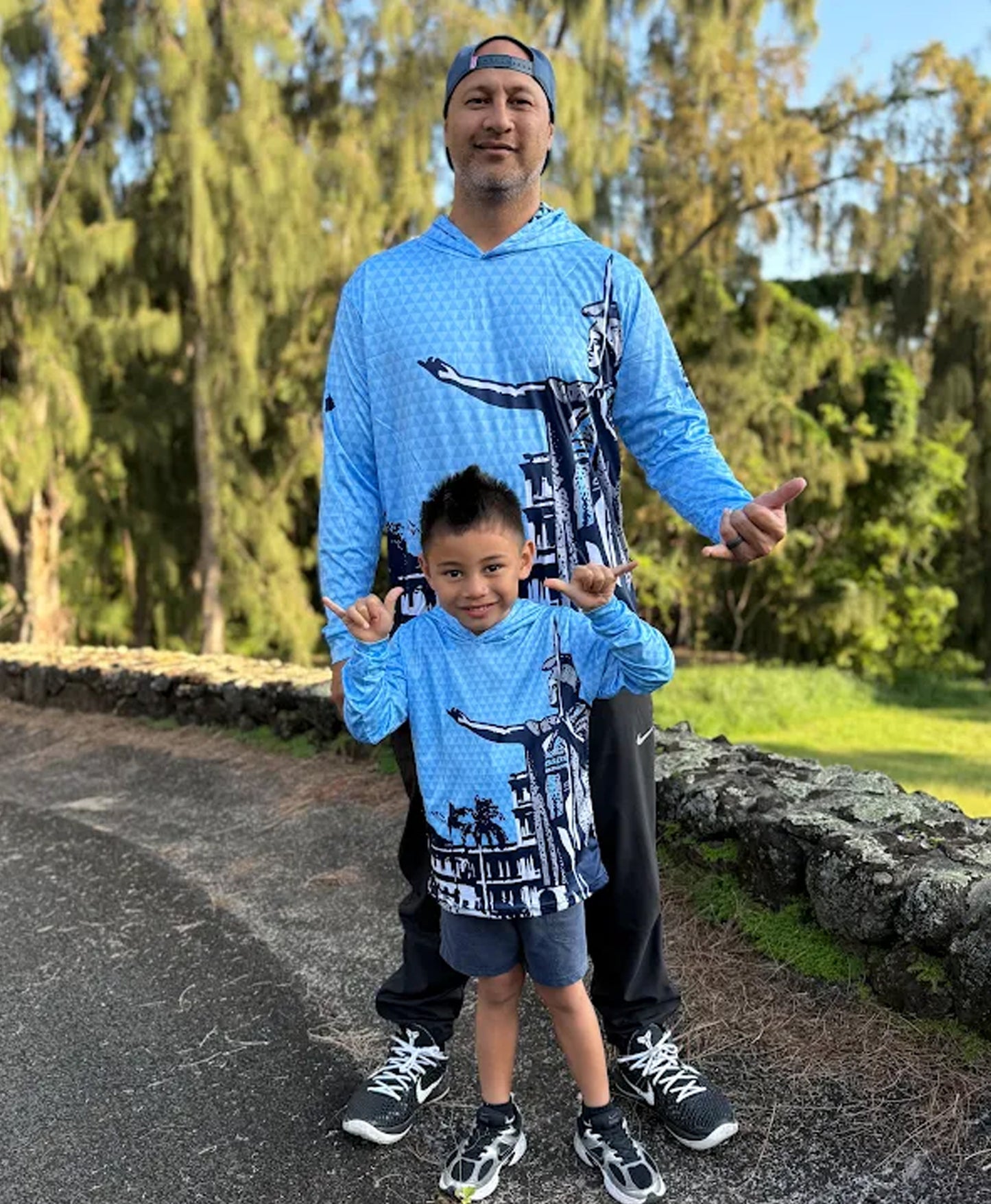 Kamehameha Light Blue Hooded Longsleeve Drifit