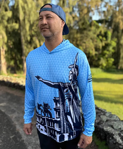 Kamehameha Light Blue Hooded Longsleeve Drifit