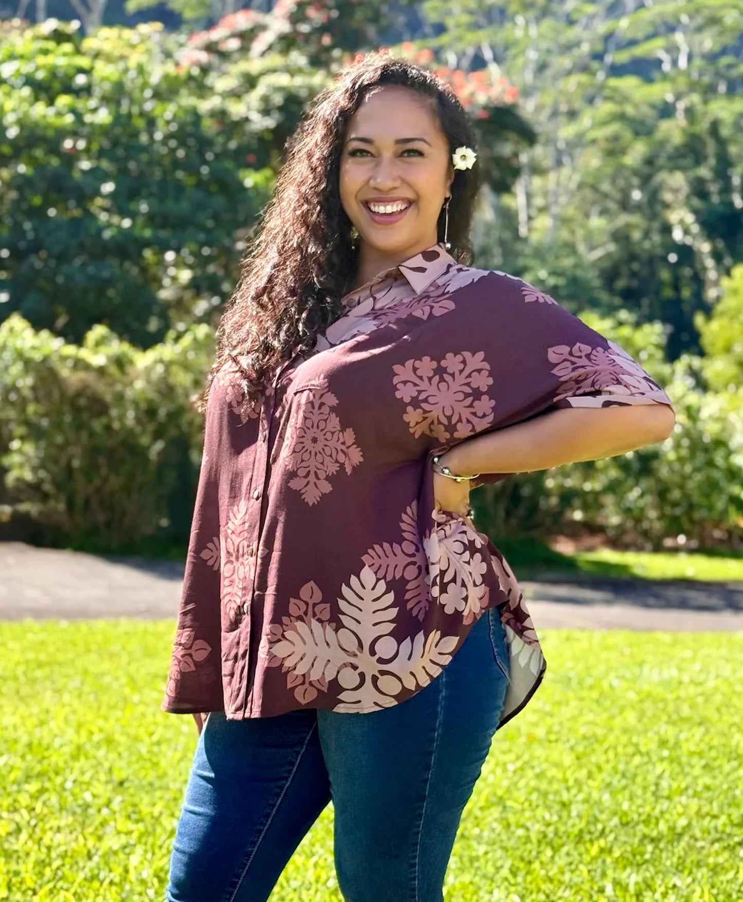 Kapa Kuiki Wailea Blouse Kokoleka