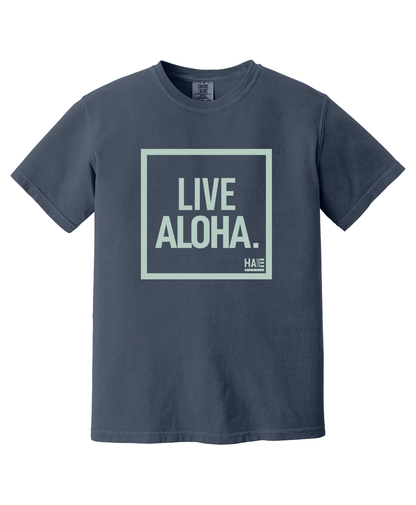 Live Aloha Celadon on Navy T-Shirt