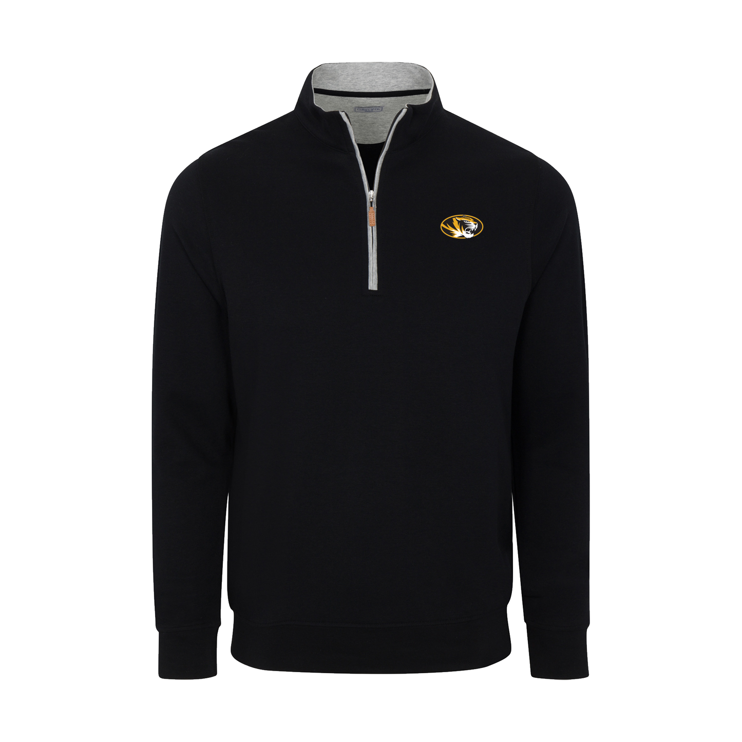 Missouri Heather Cloud Cotton Quarter Zip Pullover Black with Light Grey Trim