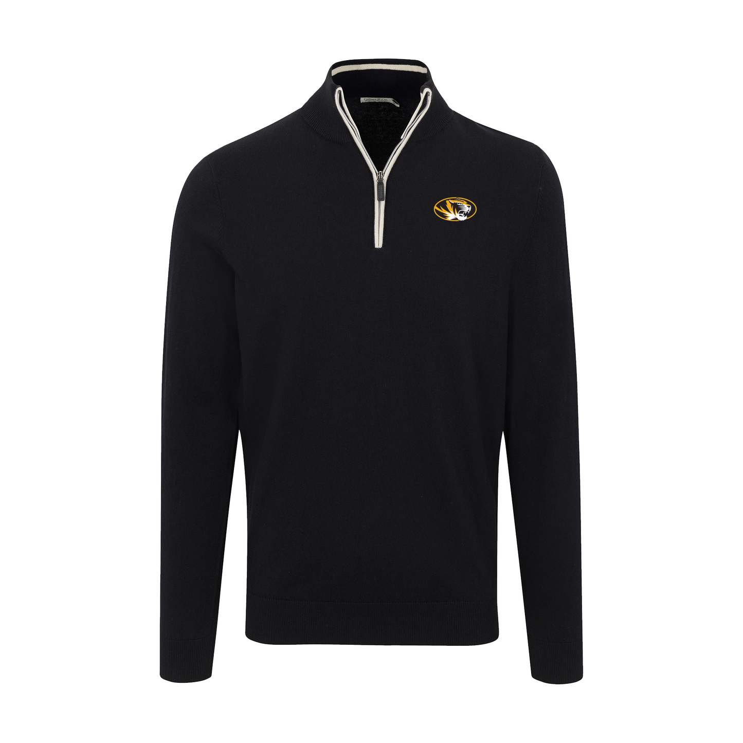 Missouri Black with White Trim Luxury Touch Cotton and Cashmere Quarter Zip Sweater