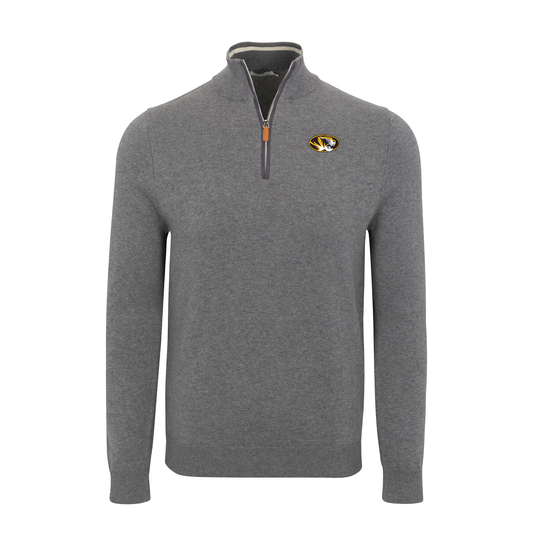 Missouri Grey with Grey Trim Luxury Touch Cotton and Cashmere Quarter Zip Sweater