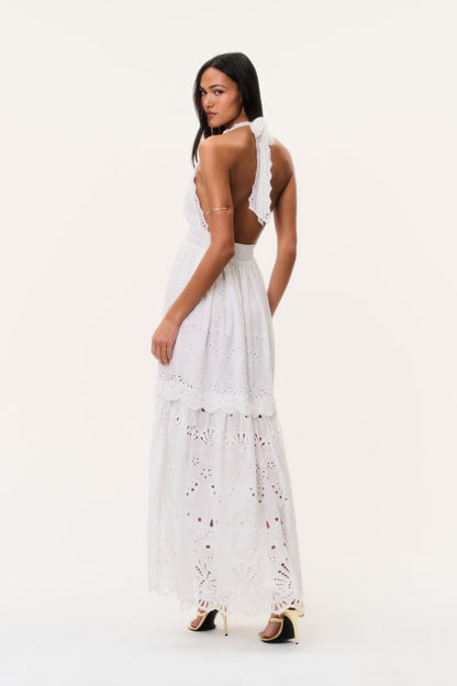 Trix Eyelet Halter Maxi Dress