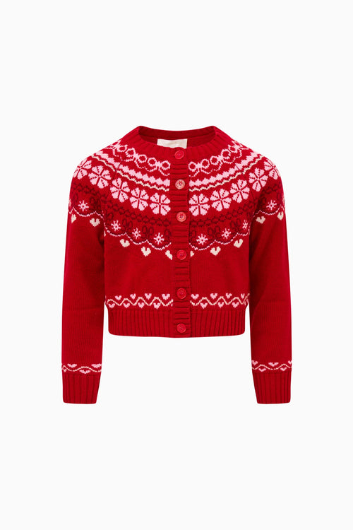 Tween Wrenna Fair Isle Cardigan - RED VELVET TRUFFLE