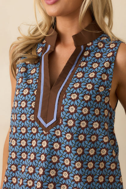 Found Her Balance Dusty Blue Multi Floral Print Cotton Mini Dress