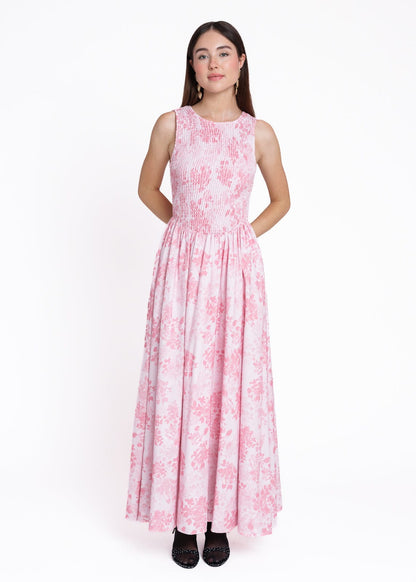 Camille Smocked Floral Maxi Dress - Pink