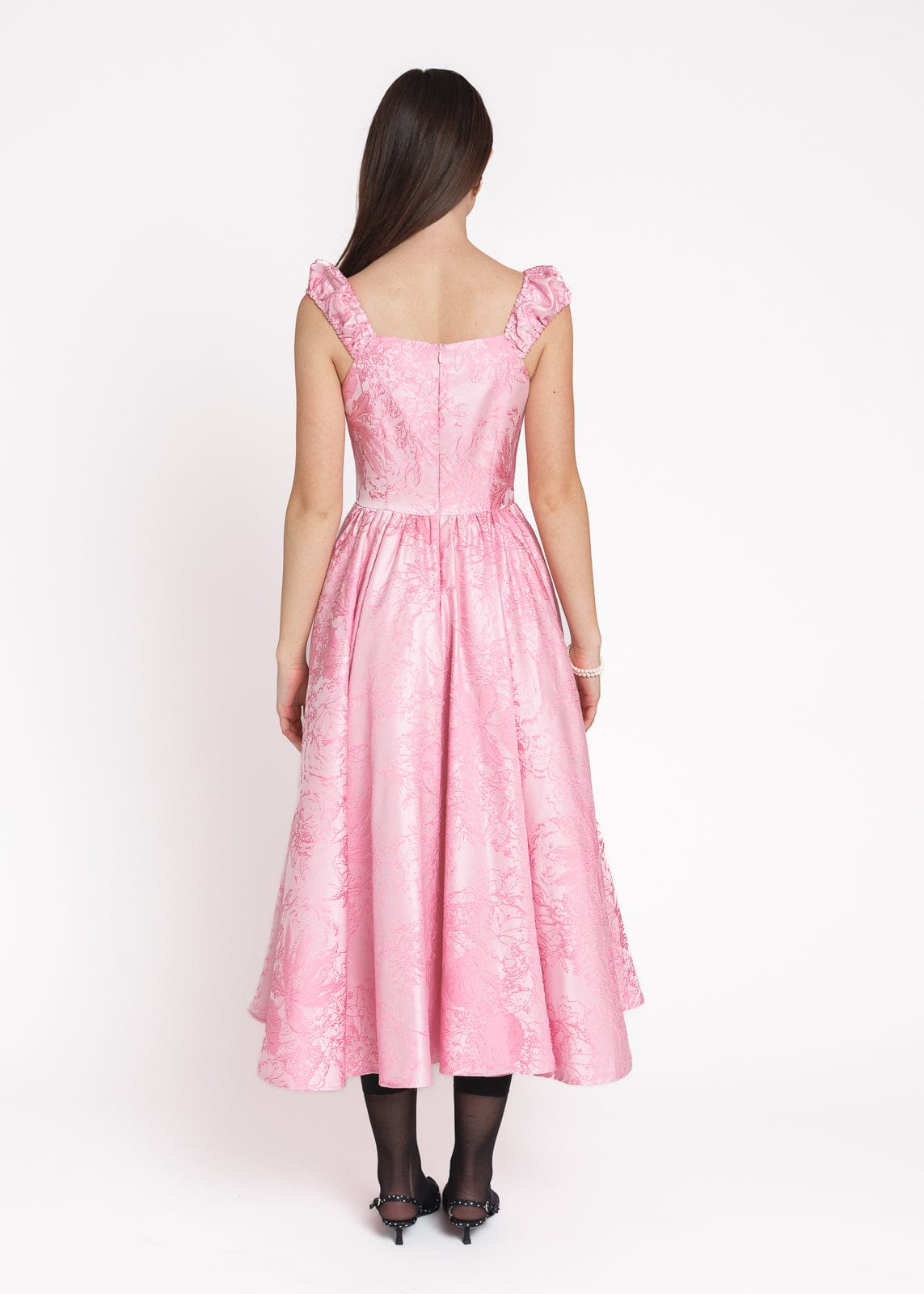 Carolyn A-Line Basque Waist Midi Dress - Pink