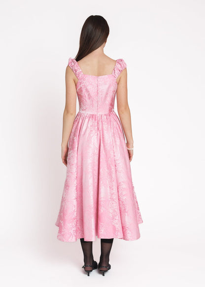 Carolyn A-Line Basque Waist Midi Dress - Pink