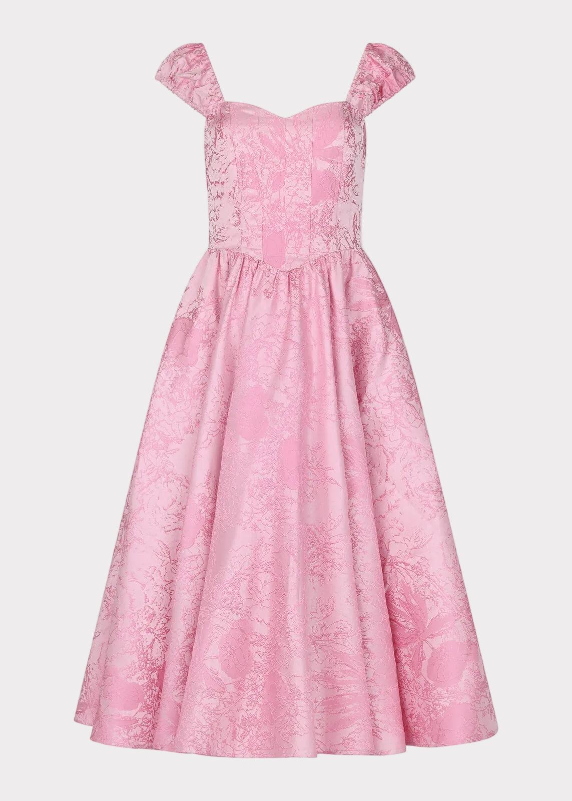 Carolyn A-Line Basque Waist Midi Dress - Pink
