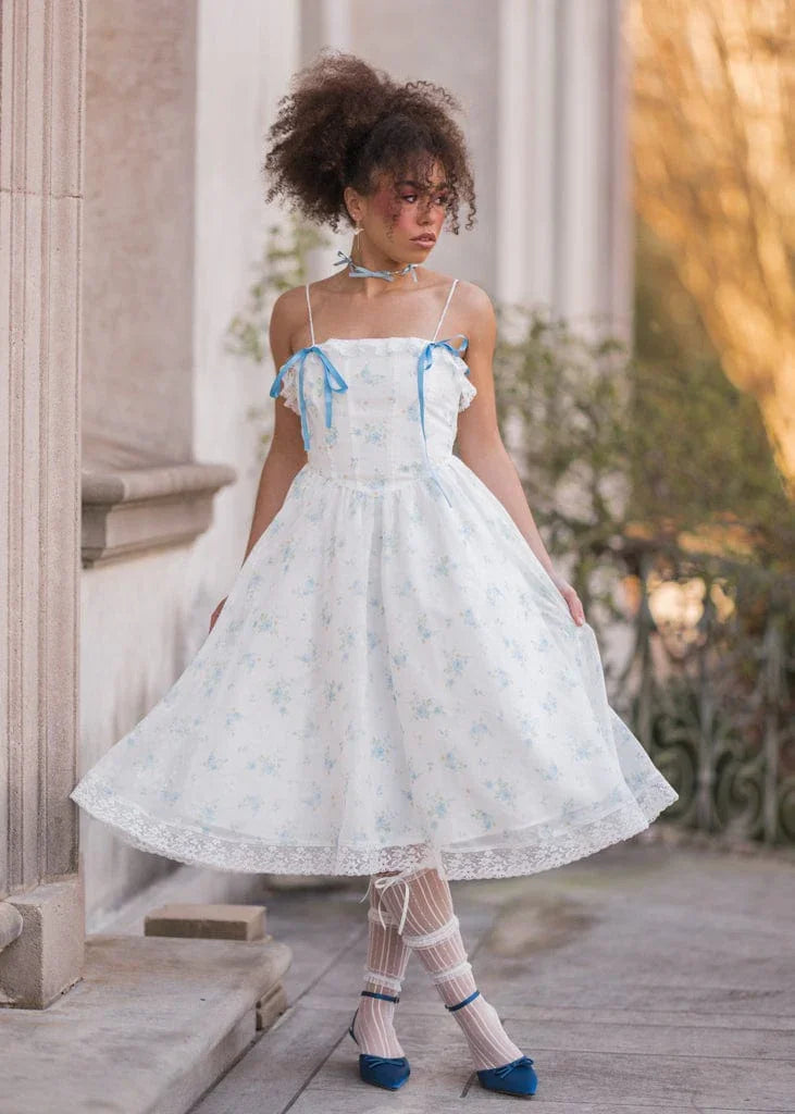 Coquette Sleeveless Blue Bow Dress