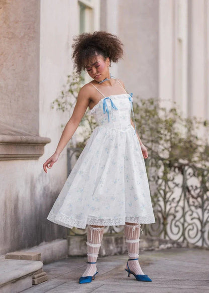 Coquette Sleeveless Blue Bow Dress