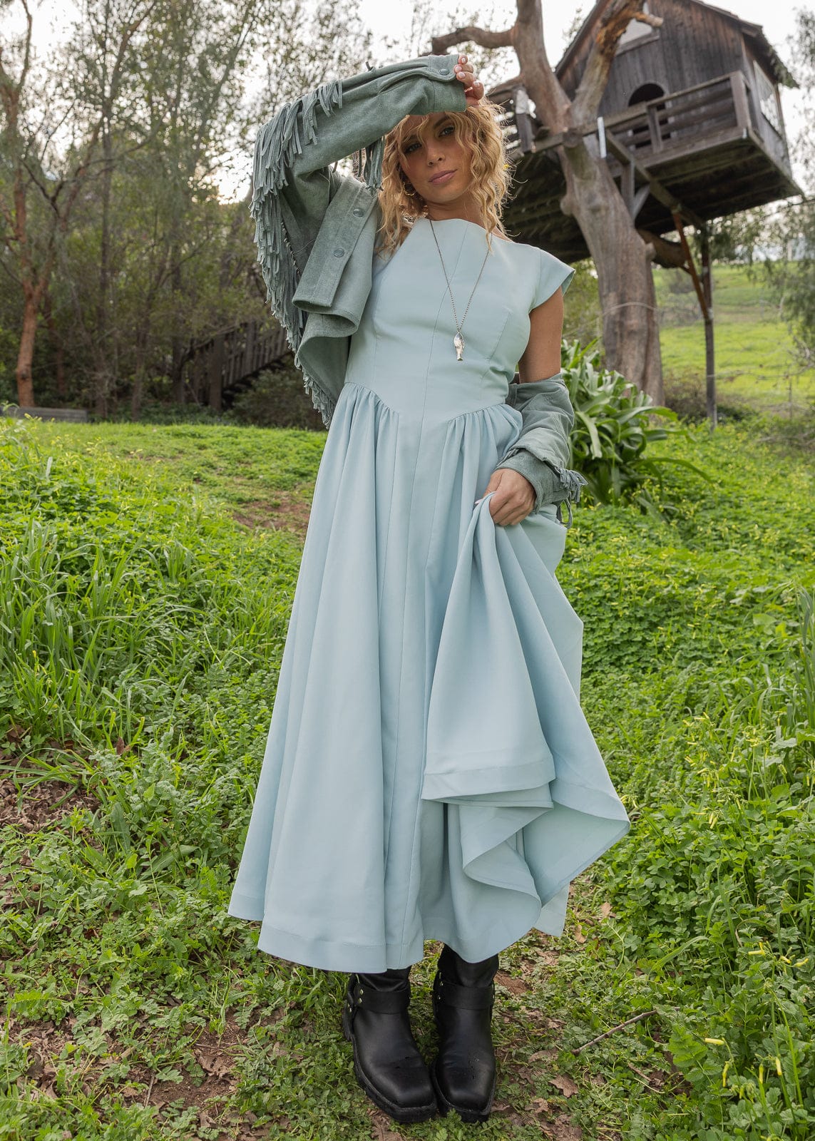 Diana Drop Waist Keyhole Back Dress - Light Blue