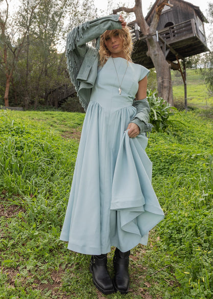 Diana Drop Waist Keyhole Back Dress - Light Blue