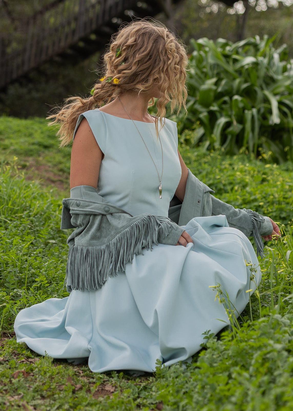 Diana Drop Waist Keyhole Back Dress - Light Blue