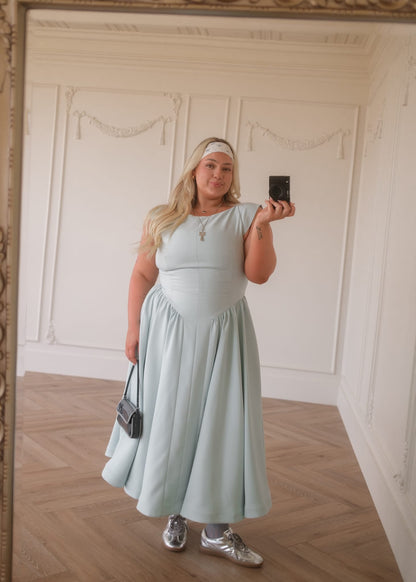 Diana Drop Waist Keyhole Back Dress - Light Blue
