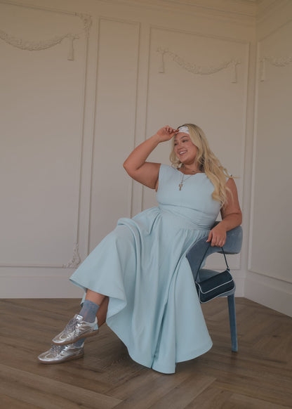 Diana Drop Waist Keyhole Back Dress - Light Blue