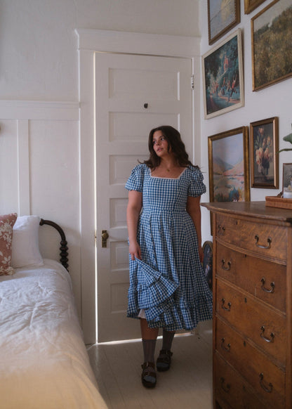 Blue Gingham Puff Sleeve Dress