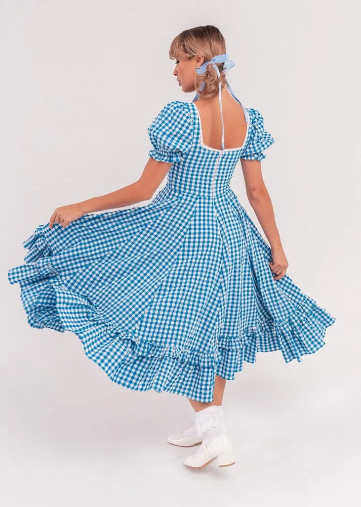 Blue Gingham Puff Sleeve Dress