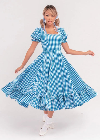 Blue Gingham Puff Sleeve Dress