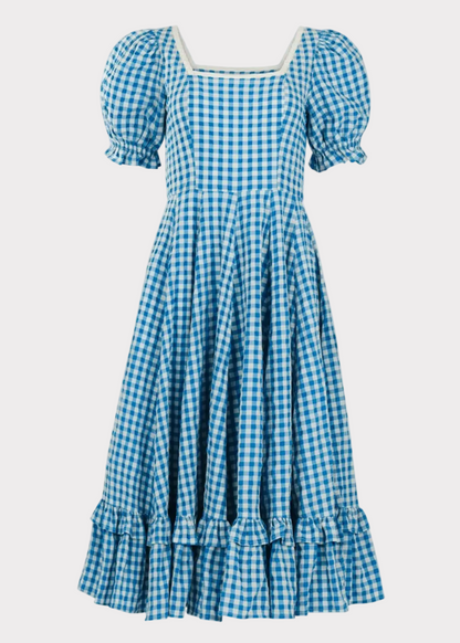 Blue Gingham Puff Sleeve Dress
