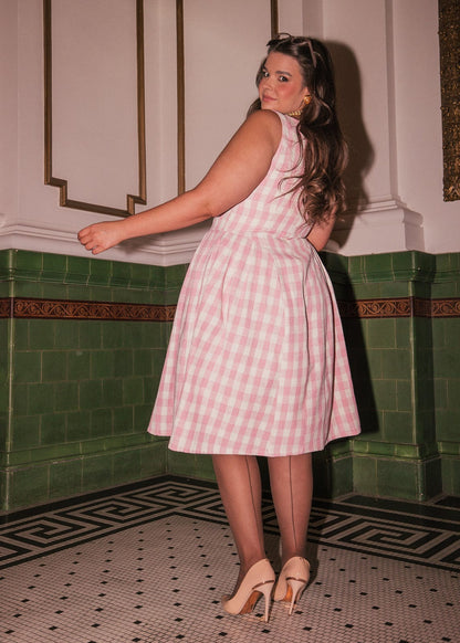 Elle Drop Waist Gingham Dress - Pink