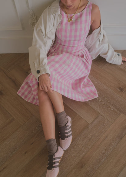 Elle Drop Waist Gingham Dress - Pink
