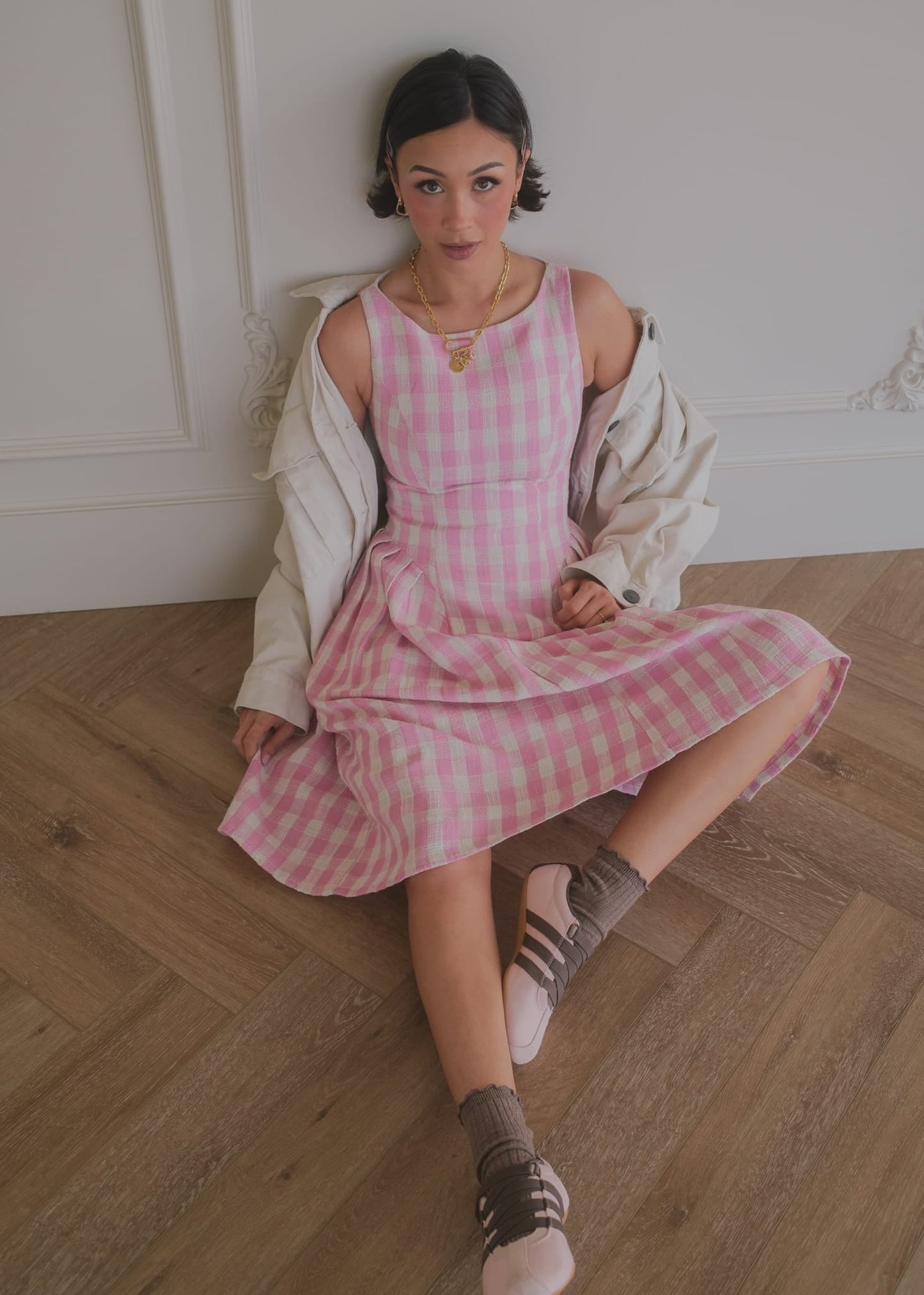 Elle Drop Waist Gingham Dress - Pink