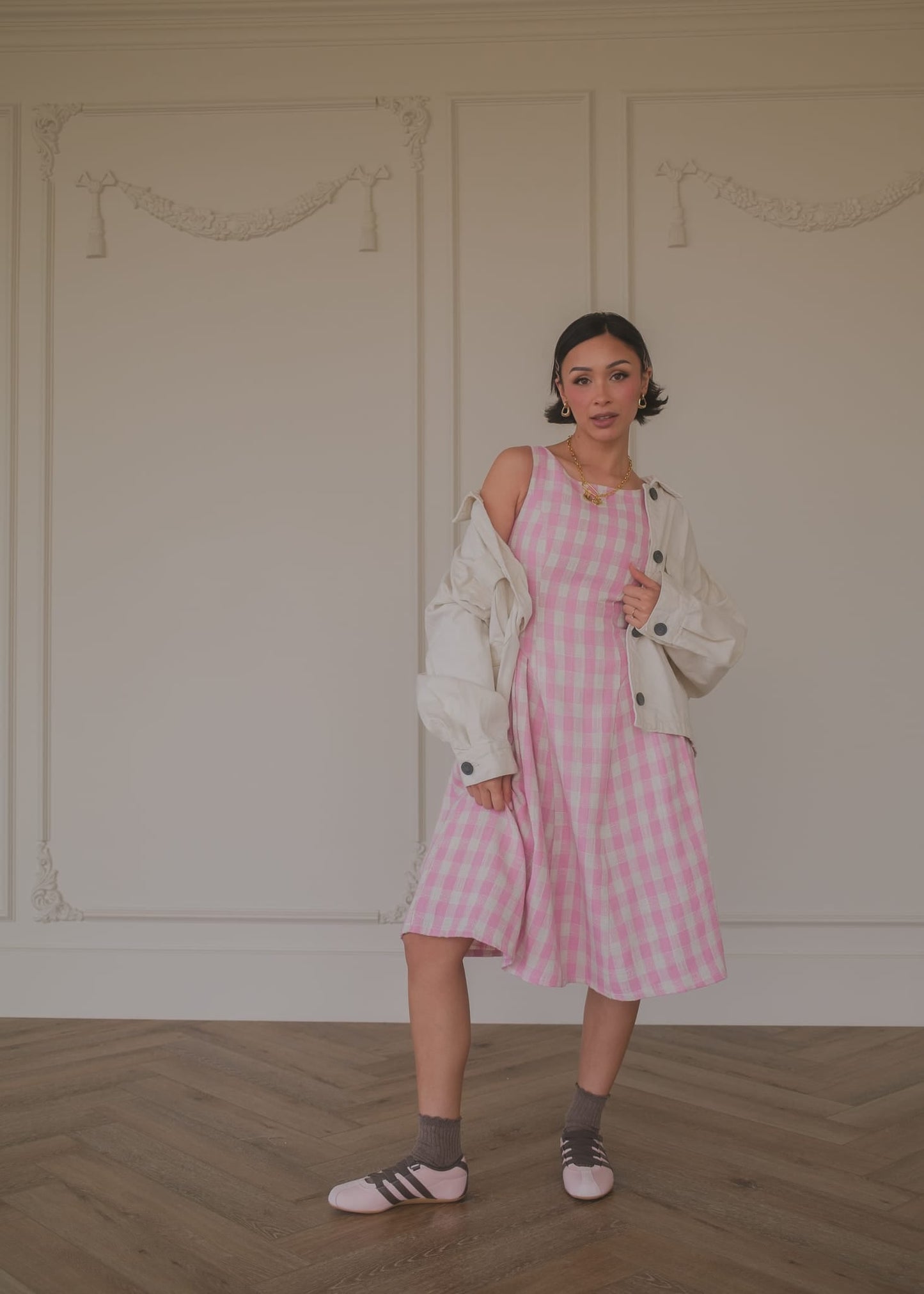 Elle Drop Waist Gingham Dress - Pink