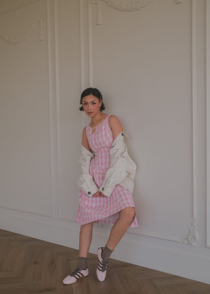 Elle Drop Waist Gingham Dress - Pink