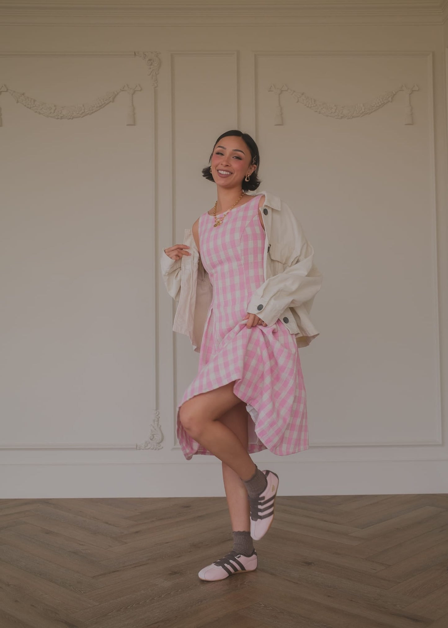 Elle Drop Waist Gingham Dress - Pink