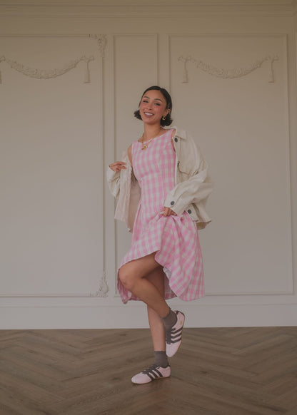 Elle Drop Waist Gingham Dress - Pink