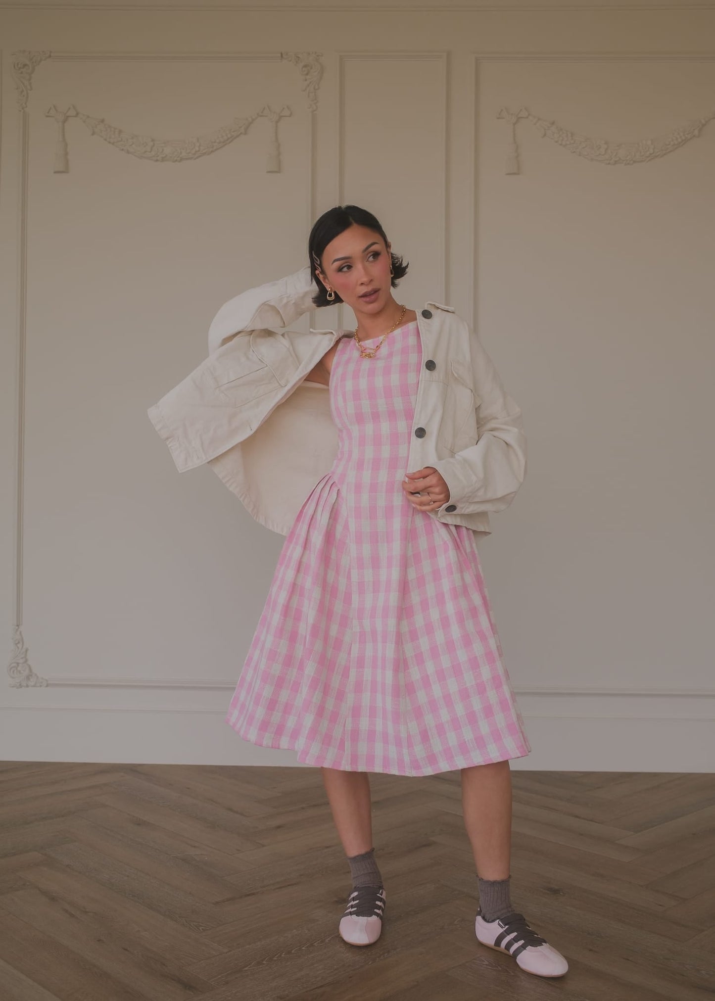 Elle Drop Waist Gingham Dress - Pink
