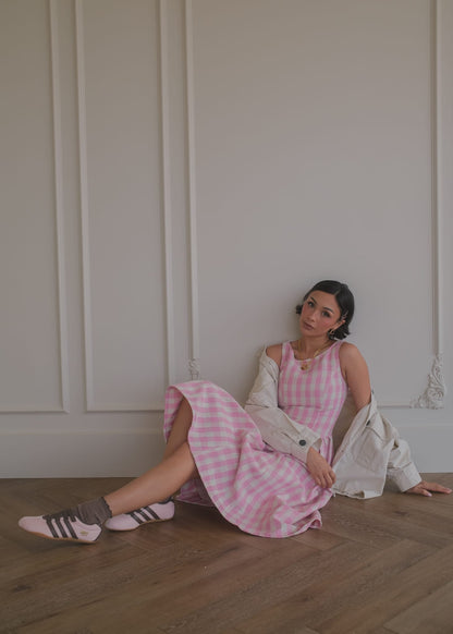 Elle Drop Waist Gingham Dress - Pink