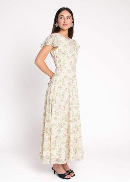 Elodie A-line Floral Midi Dress - Cream