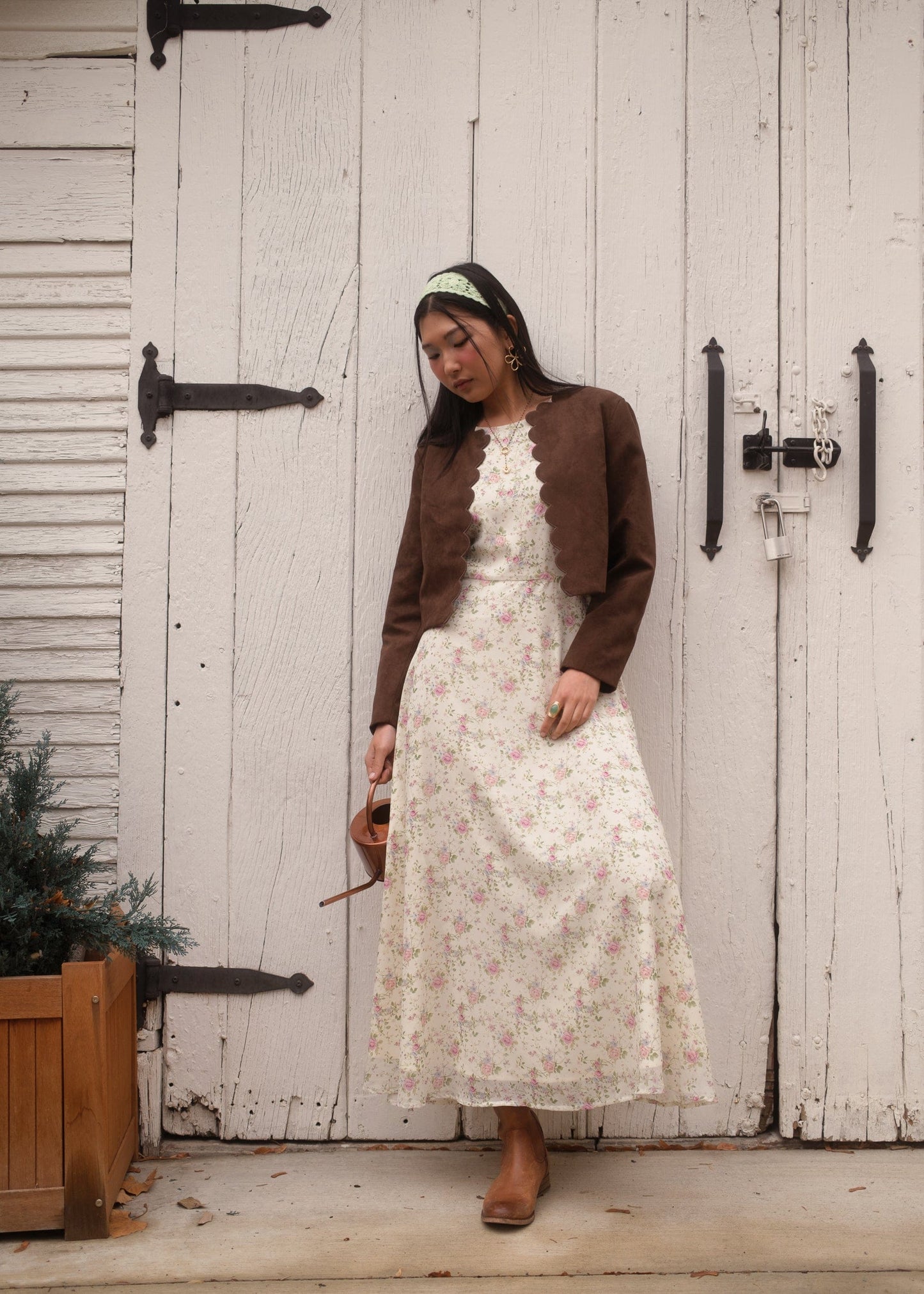 Elodie A-line Floral Midi Dress - Cream